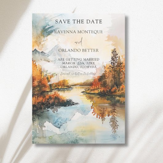 Rustig landschap bergmeer herfst bruiloft save the date