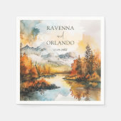 Rustig landschap bergmeer herfst bruiloft servet (Voorkant)