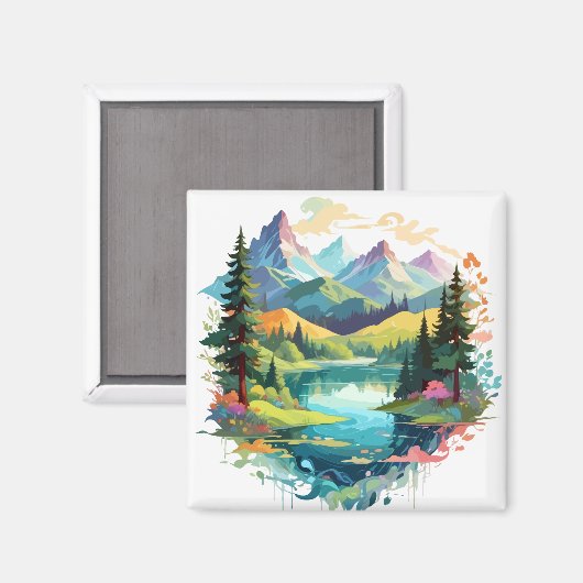 Rustig landschap Rustig Natuur Bergen Magneet (Voorkant / Achterkant)