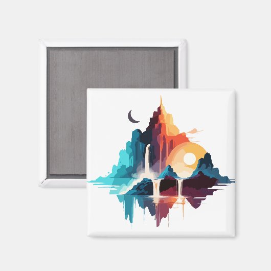 Rustig landschap Rustig Natuur Bergen Magneet (Voorkant / Achterkant)