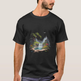 Rustig landschap Waterval en bloemen T-shirt