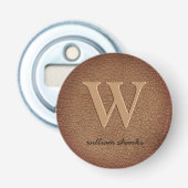Rustig leer zwart goud script monogram stijlvol  button flesopener (Voorkant)