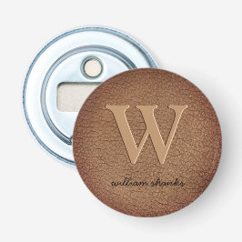 Rustig leer zwart goud script monogram stijlvol  button flesopener