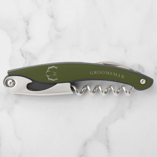 Rustig legergroen gewei aangepast geschenk voor br kurkentrekker (Voorkant)