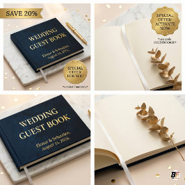 Rustig Luxe Navyblauw & Goud Minimalistisch Huweli Gastenboek