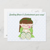 Rustig maar. Cute Kawaii Girl Relaxing with Tea/Co Briefkaart (Voorkant / Achterkant)
