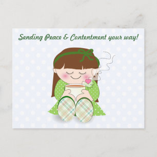 Rustig maar. Cute Kawaii Girl Relaxing with Tea/Co Briefkaart