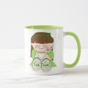 Rustig maar. Cute Kawaii Girl Relaxing with Tea/Co Mok