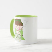 Rustig maar. Cute Kawaii Girl Relaxing with Tea/Co Mok (Voorkant links)