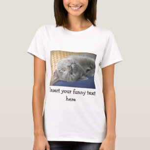 Rustig maar. Grijs Spinnende Kat - witte T-shirt v