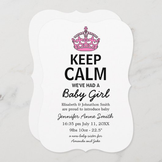 Rustig maar, we hebben een baby meisje gehad, Baby Kaart (Voorkant / Achterkant)