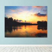Rustig meer bij zonsondergang canvas afdruk (Insitu (Houten vloer))