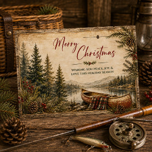 Rustig meer in berglandschap Kerstcanovaart Feestdagenkaart