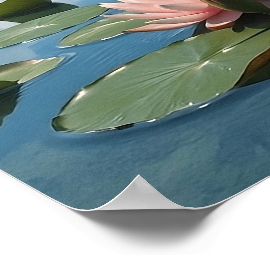 Rustig meer met water Lily Flowers en bewolkte hem Poster (Hoek)
