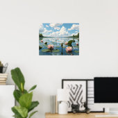 Rustig meer met water Lily Flowers en bewolkte hem Poster (Thuiskantoor)