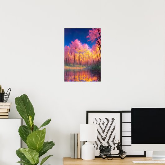 Rustig meer omarmd door hoge bomen poster (Thuiskantoor)