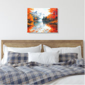 Rustig meer omgeven door herfstbomen canvas afdruk (Insitu (Slaapkamer))