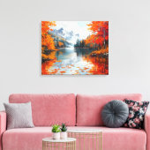 Rustig meer omgeven door herfstbomen canvas afdruk (Insitu (Woonkamer))