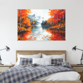 Rustig meer omgeven door herfstbomen canvas afdruk (Insitu (Slaapkamer))