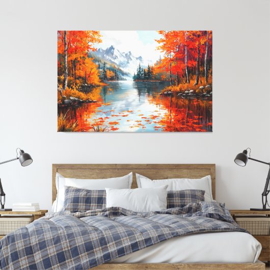 Rustig meer omgeven door herfstbomen canvas afdruk (Insitu (Slaapkamer))