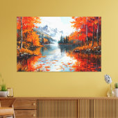 Rustig meer omgeven door herfstbomen canvas afdruk (Insitu (Woonkamer))
