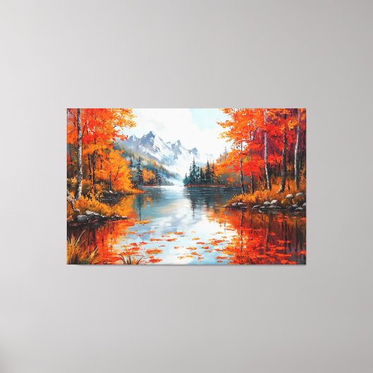 Rustig meer omgeven door herfstbomen canvas afdruk (Voorkant)