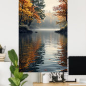Rustig meer omgeven door herfstbomen poster (Thuiskantoor)