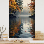 Rustig meer omgeven door herfstbomen poster (Keuken)