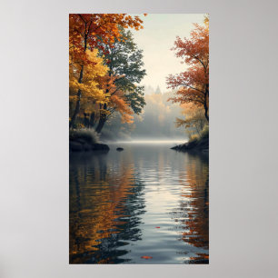 Rustig meer omgeven door herfstbomen poster