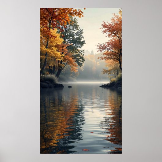 Rustig meer omgeven door herfstbomen poster (Voorkant)