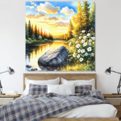 Rustig meerlandschap bij zonsondergang canvas afdruk (Insitu (Slaapkamer))
