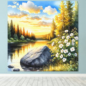 Rustig meerlandschap bij zonsondergang canvas afdruk (Insitu (Houten vloer))