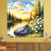Rustig meerlandschap bij zonsondergang canvas afdruk (Insitu (Woonkamer))