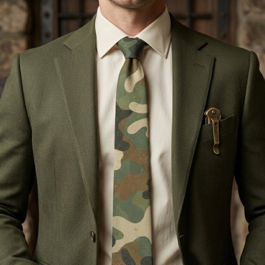Rustig Militair Camouflagepatroon Stropdas