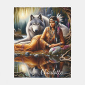 Rustig moment: Indiase vrouw en wolf Fleece Deken (Voorkant)