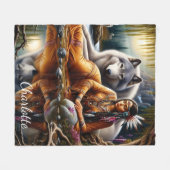 Rustig moment: Indiase vrouw en wolf Fleece Deken (Voorkant (Horizontaal))