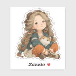 Rustig Moment Meisje & Kat – Premium Kunststicker Sticker