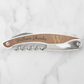 Rustig monogram bruin leer chic zwart schrift kurkentrekker (Achterkant)