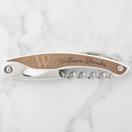 Rustig monogram bruin leer chic zwart schrift kurkentrekker