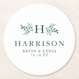 Rustig monogram donkergroen eenvoudig klassiek huw ronde kartonnen onderzetter