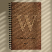 Rustig monogram gouden script naam bruin leer