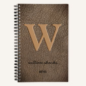 Rustig monogram gouden script naam leer notitieboek (Voorkant)