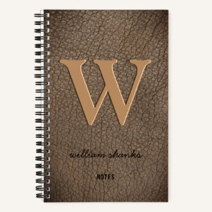 Rustig monogram gouden script naam leer notitieboek