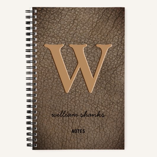 Rustig monogram gouden script naam leer notitieboek (Voorkant)