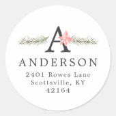 Rustig Monogram | Kerst Retouradres Ronde Sticker (Voorkant)