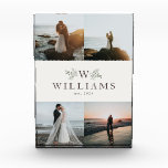Rustig monogram pasgetrouwd trouwcollage fotoblokken<br><div class="desc">Met ruimte voor 4 foto's toont deze fotodisplay afbeeldingen van uw trouwdag samen met een initiaal omringd door rustieke takken. Voeg een achternaam en een datum toe om uw trouwdag en het begin van uw gezin op de perfecte manier te herdenken. Maakt een geweldig trouwcadeau of kerstcadeau voor het eerste...</div>
