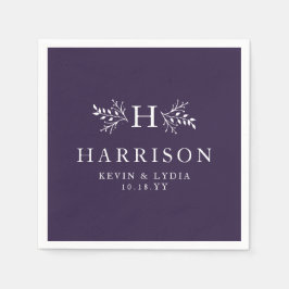 Rustig monogram pruim paarse herfst winter bruilof servet