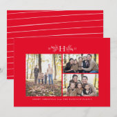 Rustig monogram rood drie kerst foto feestdagenkaart (Voorkant / Achterkant)