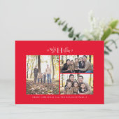 Rustig monogram rood drie kerst foto feestdagenkaart (Staand voorkant)