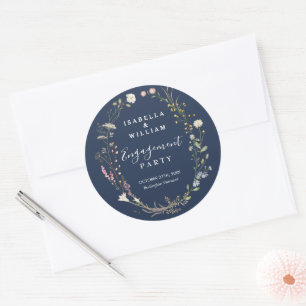Rustig Navy Blau Boho Wilde Bloem Verlovingsfeest Ronde Sticker